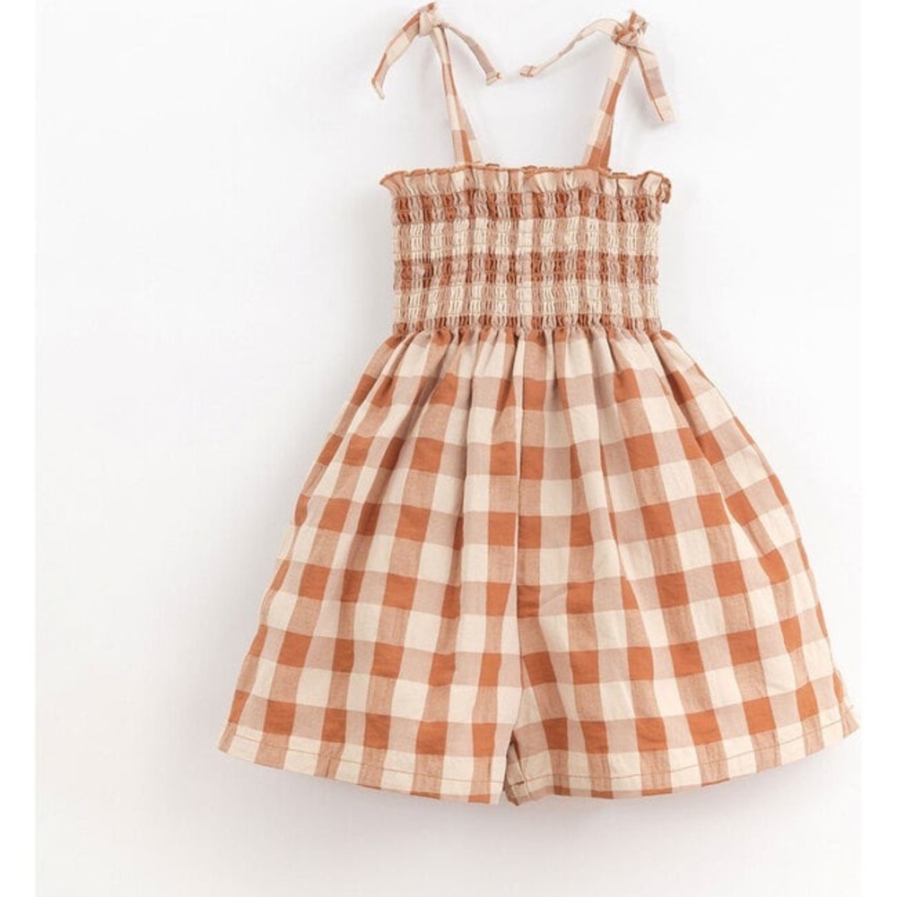 Play Up Tie Straps Cinched Bodice Checked Romper size 4Y